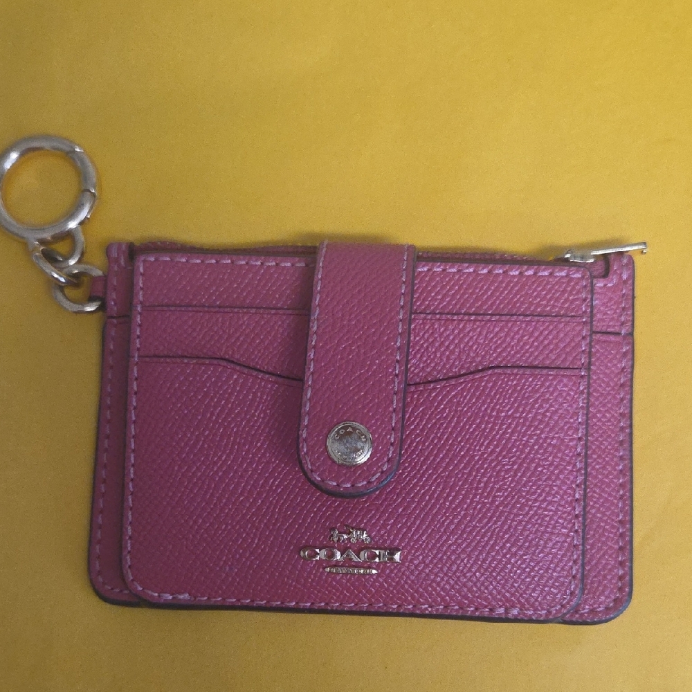 Coach Pink Key and Card Holder with Silver Hardware